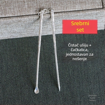 Set srebrnih zubnih štapića i ušnih žličica, ručna izrada, za kućnu upotrebu, prenosno