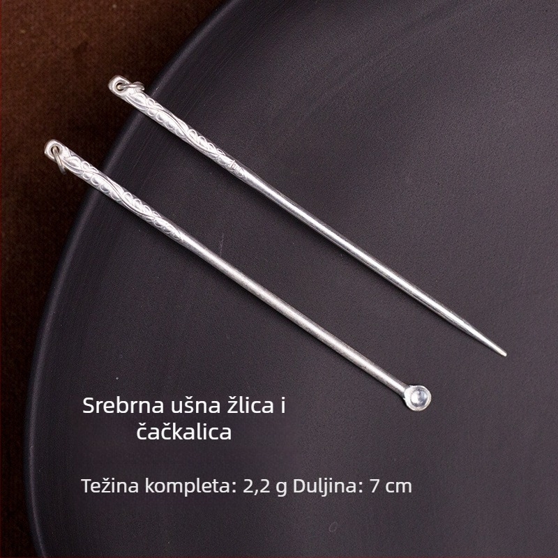 Set srebrnih zubnih štapića i ušnih žličica, ručna izrada, za kućnu upotrebu, prenosno