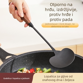 Špatula za kuhanje s drškom od drveta, nitridirano lijevano željezo, špatula u obliku gljive, jušna žlica, jednostavno čišćenje, kuhinjski pribor