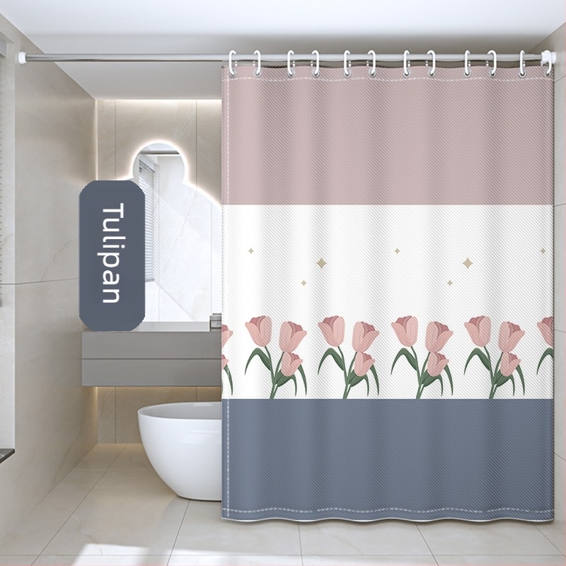 Poliester zavjesa za tuširanje u kupaoni - vodootporna i otporna na plijesan, pregradna zavjesa, zavjesa za tuš, zavjesa za prozor, nordijski stil, visokokvalitetan set, bez bušenja