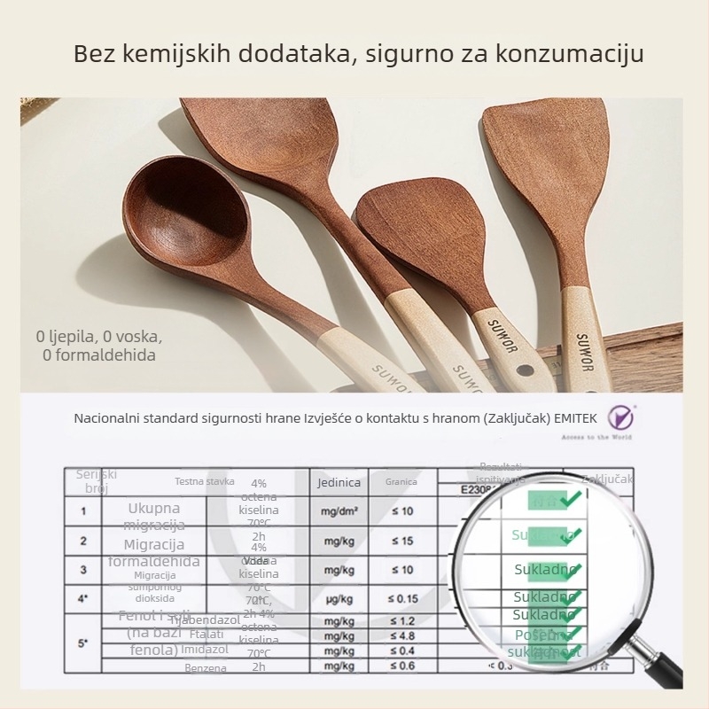 Drvena špatula za non-stick tava, špatula od crnog oraščića, otporna na visoke temperature kuhinjska žlica