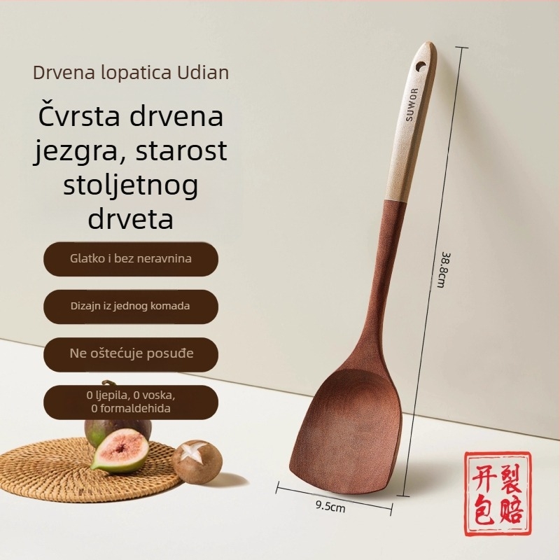 Drvena špatula za non-stick tava, špatula od crnog oraščića, otporna na visoke temperature kuhinjska žlica