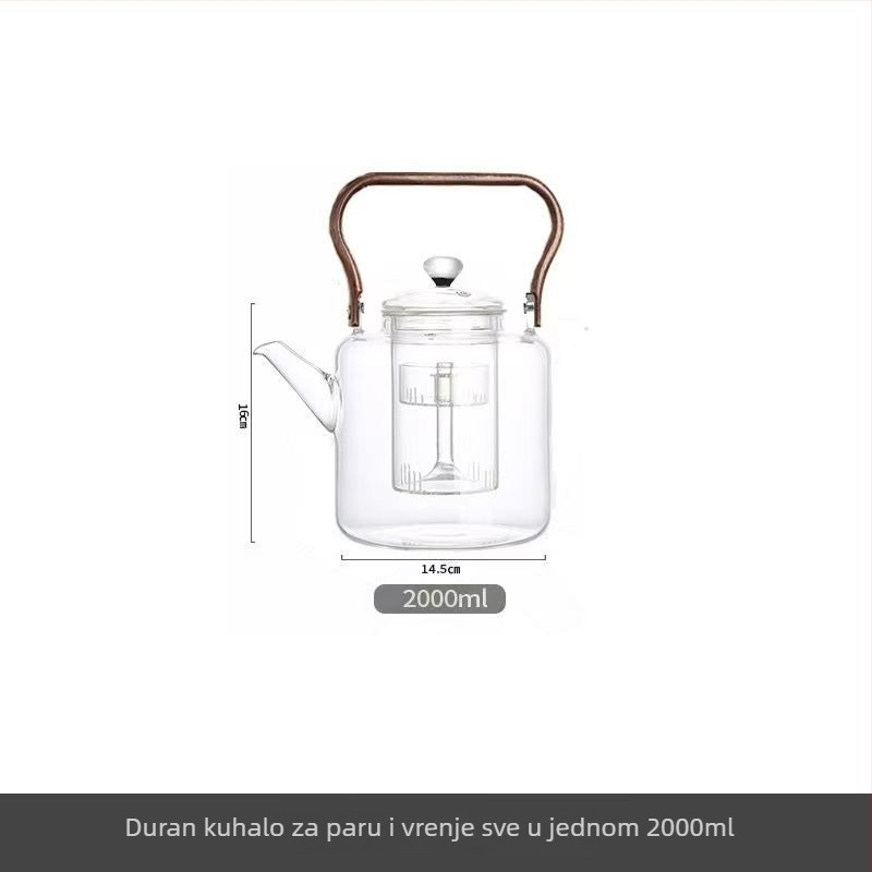 Stakleni čajnik, 2000 ml, velika kapaciteta, debeli zidovi, otporan na visoke temperature, za pripremu čaja