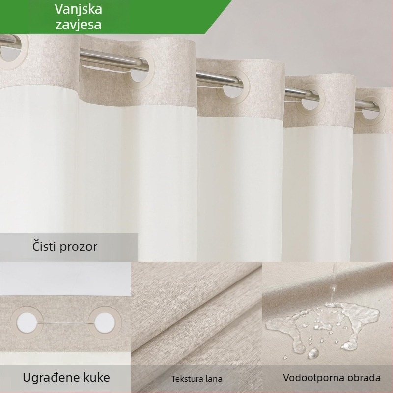 Tuš zavjesa bez kukica od poliestera i pamuka, debela, vodootporna, pregradna za kupaonicu – odjeljak suhoga i mokrog prostora