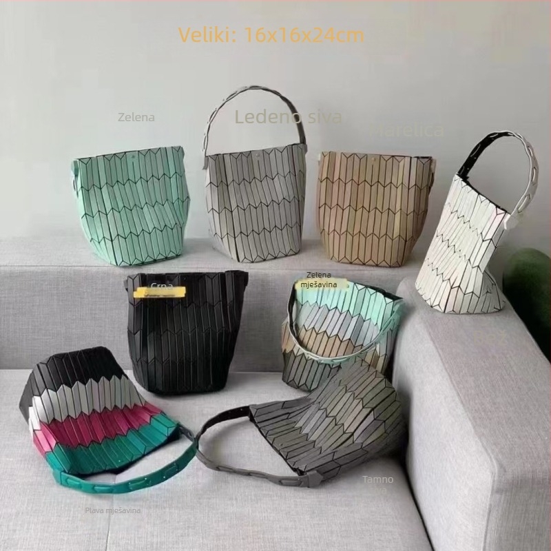 PVC bucket torba s dijamantnim šivanjem i pletenim košarastim dizajnom u bojama, ženska torba preko ramena