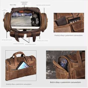 Muška kožna crossbody torba za fitness i putovanja, Crazy Horse koža, velika kapaciteta, višenamjenska torba.