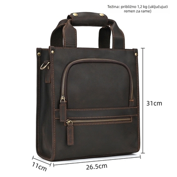 Crazy Horse Leather Unisex torba za dokumente preko ramena, od prave kože, A4, uspravna poslovna torba