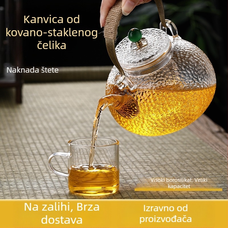 Čajnica od teksturiranog stakla s drškom, prozirna za cvjetni čaj, borosilikatno staklo, kućna upotreba, pogodna za električnu keramičku ploču