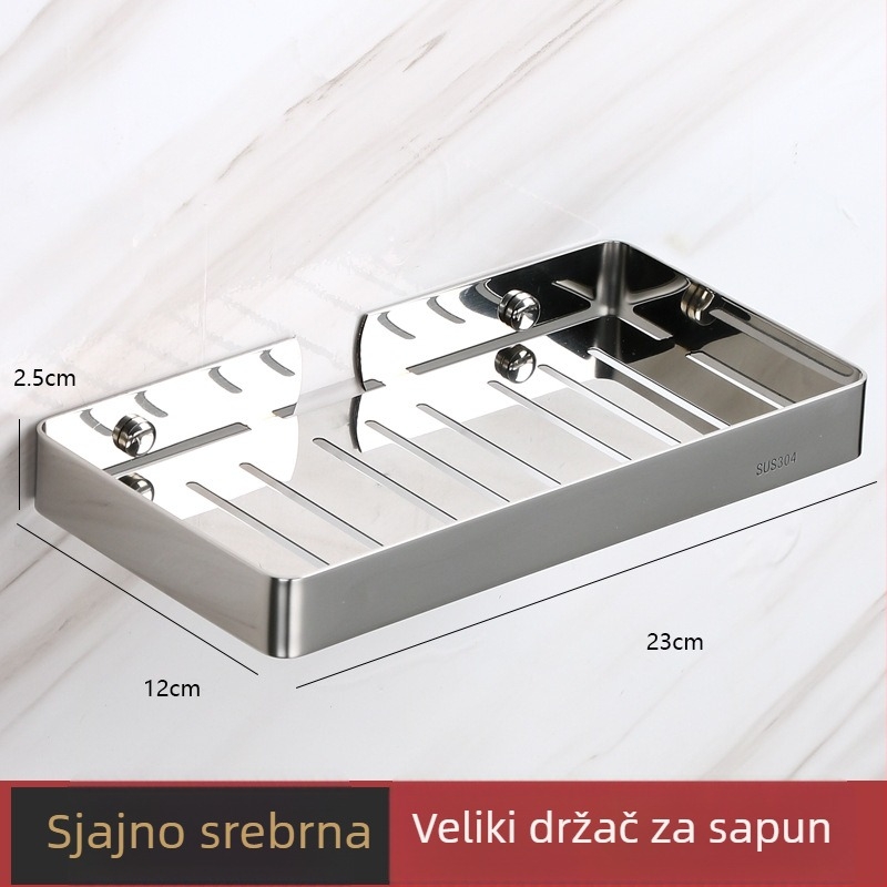 Kutni polic iz nehrđajućeg čelika 304, zidni u kupaonici – bez bušenja, držač za sapun, sjajna crna završna površina, nosivost 15 kg, Nijia