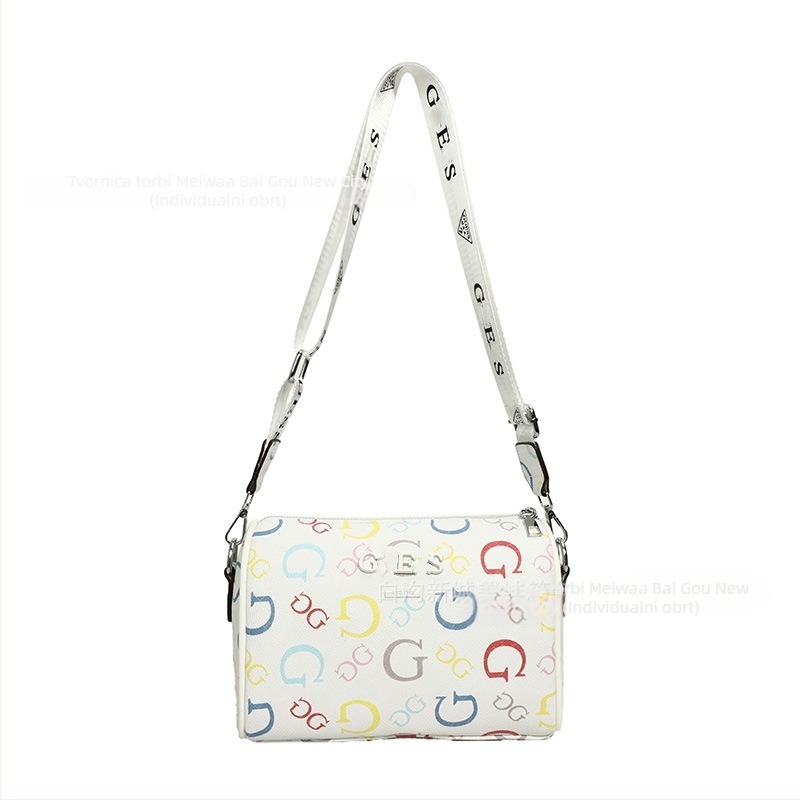 Ženska crossbody torba s cilindričnim oblikom od PU kože, srednje veličine, zatvaranje zatvaračem, poliester podstava, unutarnji pretinac za dokumente, svakodnevna upotreba, bez marke, print s slovima u europsko-američkom stilu, lansiranje zima 2025