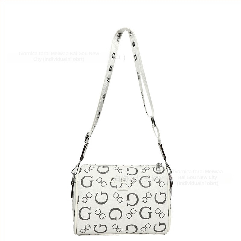 Ženska crossbody torba s cilindričnim oblikom od PU kože, srednje veličine, zatvaranje zatvaračem, poliester podstava, unutarnji pretinac za dokumente, svakodnevna upotreba, bez marke, print s slovima u europsko-američkom stilu, lansiranje zima 2025