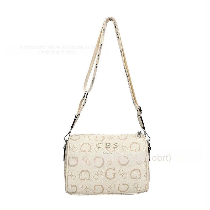 Ženska crossbody torba s cilindričnim oblikom od PU kože, srednje veličine, zatvaranje zatvaračem, poliester podstava, unutarnji pretinac za dokumente, svakodnevna upotreba, bez marke, print s slovima u europsko-američkom stilu, lansiranje zima 2025