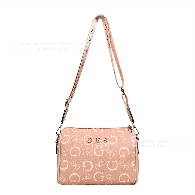 Ženska crossbody torba s cilindričnim oblikom od PU kože, srednje veličine, zatvaranje zatvaračem, poliester podstava, unutarnji pretinac za dokumente, svakodnevna upotreba, bez marke, print s slovima u europsko-američkom stilu, lansiranje zima 2025