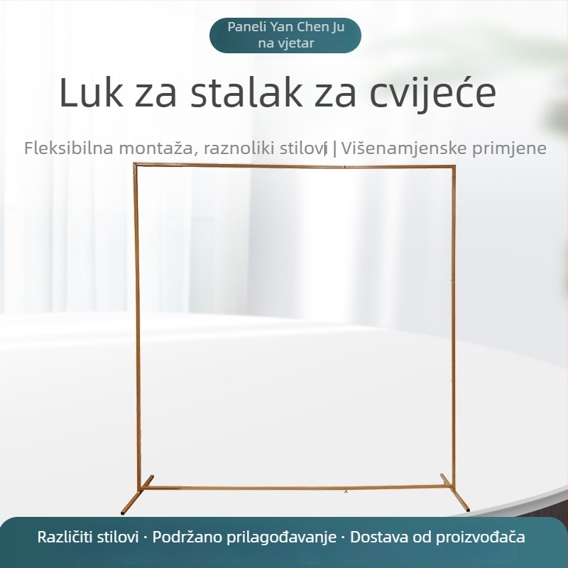 Zlatni metalni luk za vjenčanja i rođendanske proslave, kvadratni luk od kovanog željeza sa stalkom za cvijeće, dekor prostora događaja, dimenzije 2 m × 2 m