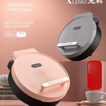 Električna tava za palačinke od čistog titana, povećana i duboka, dvostruko grijanje sa obje strane, non-stick površina, neovisna posuda za pečenje, promjer 32–35 cm