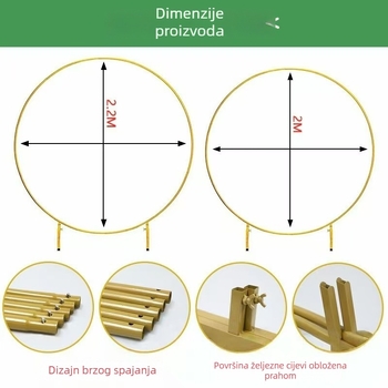 Željezno svadbeno pozadje s lukom od balona, cvjetnim vratima i vanjskom scenom