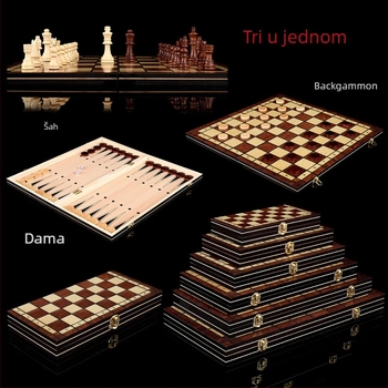 New Leaf 3-u-1 drveni stolni set igara: šah, dama i kineske dame