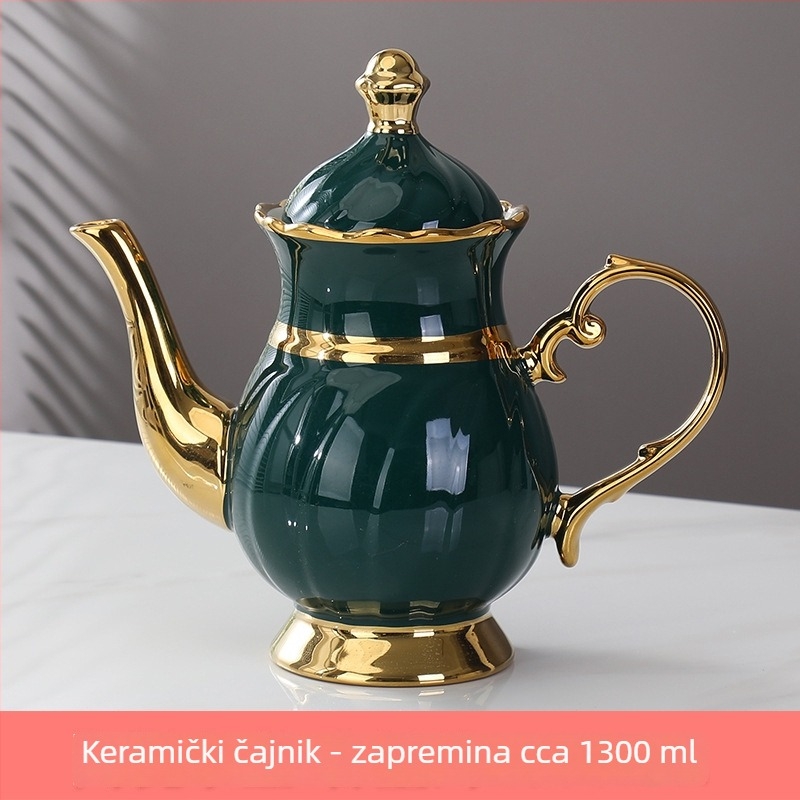 Set keramičkih šalice s zlatnim rubom, minimalistički nordijski stil, za kućnu upotrebu; uključuje šalice za kavu i bokal za hladnu vodu