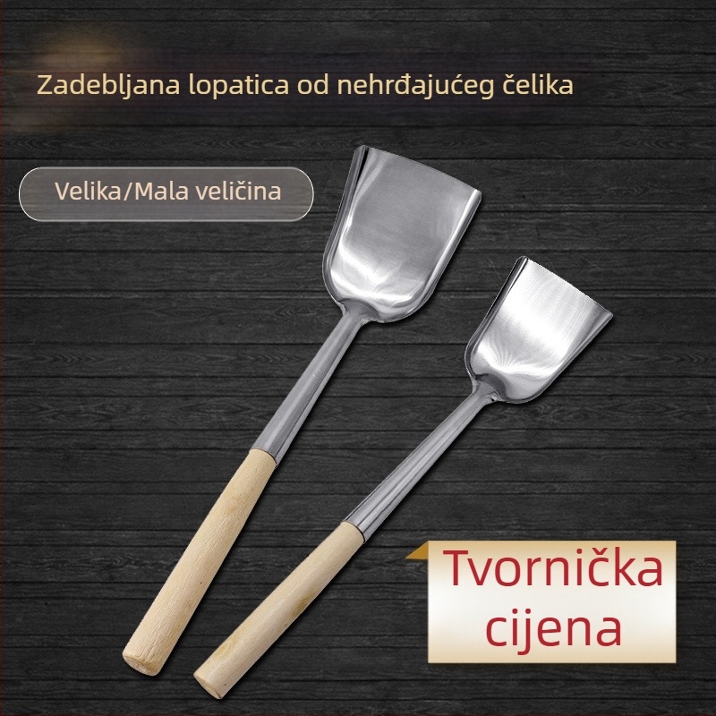 Špatula za prženje s drvenom drškom, od nehrđajućeg čelika, kuhinjski pribor