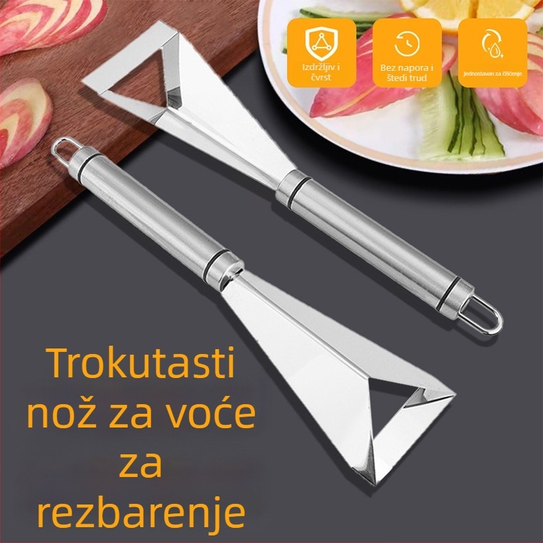 Nerđajući čelični nož za ukrašavanje voća za elegantno posluživanje; trokutasti pritiskni nož za jabuke