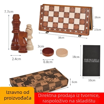Dva u jednom: drveni sklopivi magnetski šah i dama – prijenosna edukativna društvena igra za dva igrača