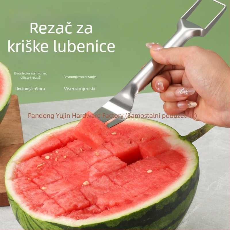 Dvostrani rezač lubenice – Nehrđajući čelik, vilica za voće za rezanje i sjeckanje lubenice