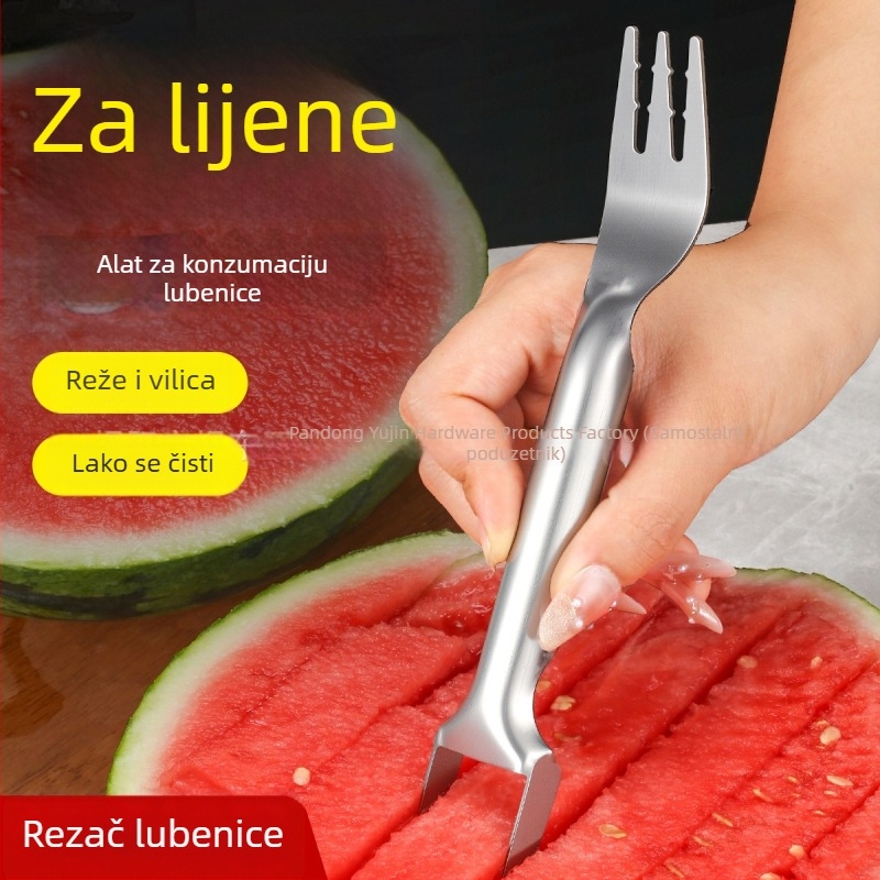 Dvostrani rezač lubenice – Nehrđajući čelik, vilica za voće za rezanje i sjeckanje lubenice