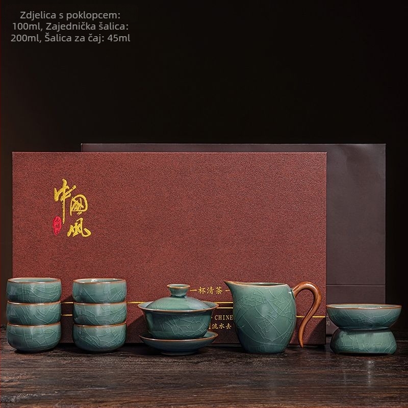 Ge Kiln Kung Fu čajni set, keramički Xi Shi čajnik i šalice, komplet s pladnjem za čaj za dom i ured