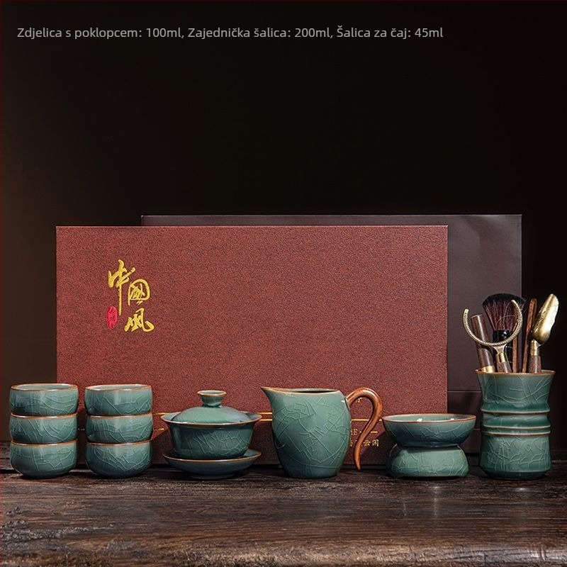 Ge Kiln Kung Fu čajni set, keramički Xi Shi čajnik i šalice, komplet s pladnjem za čaj za dom i ured