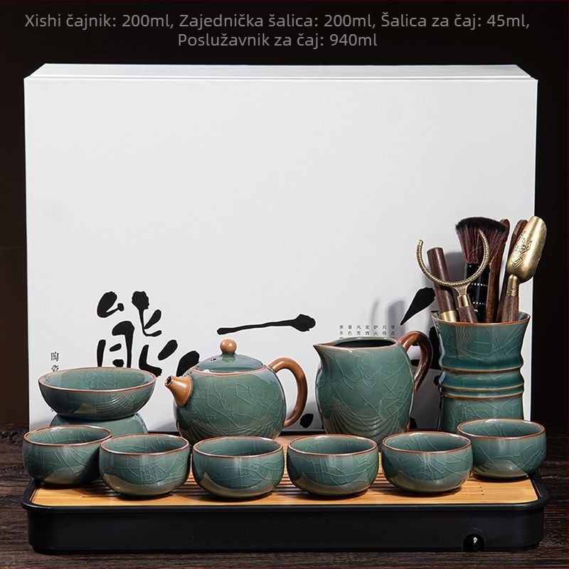 Ge Kiln Kung Fu čajni set, keramički Xi Shi čajnik i šalice, komplet s pladnjem za čaj za dom i ured