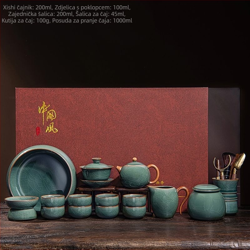 Ge Kiln Kung Fu čajni set, keramički Xi Shi čajnik i šalice, komplet s pladnjem za čaj za dom i ured