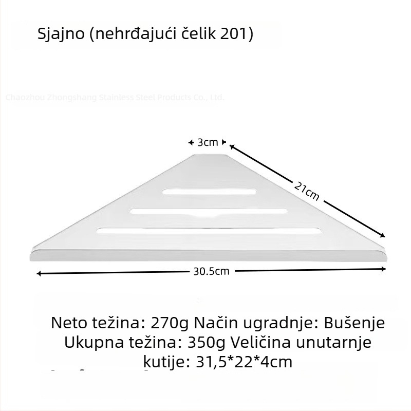 Trokutasti kutni stalak od nehrđajućeg čelika 304 za kupaonicu, zidni
