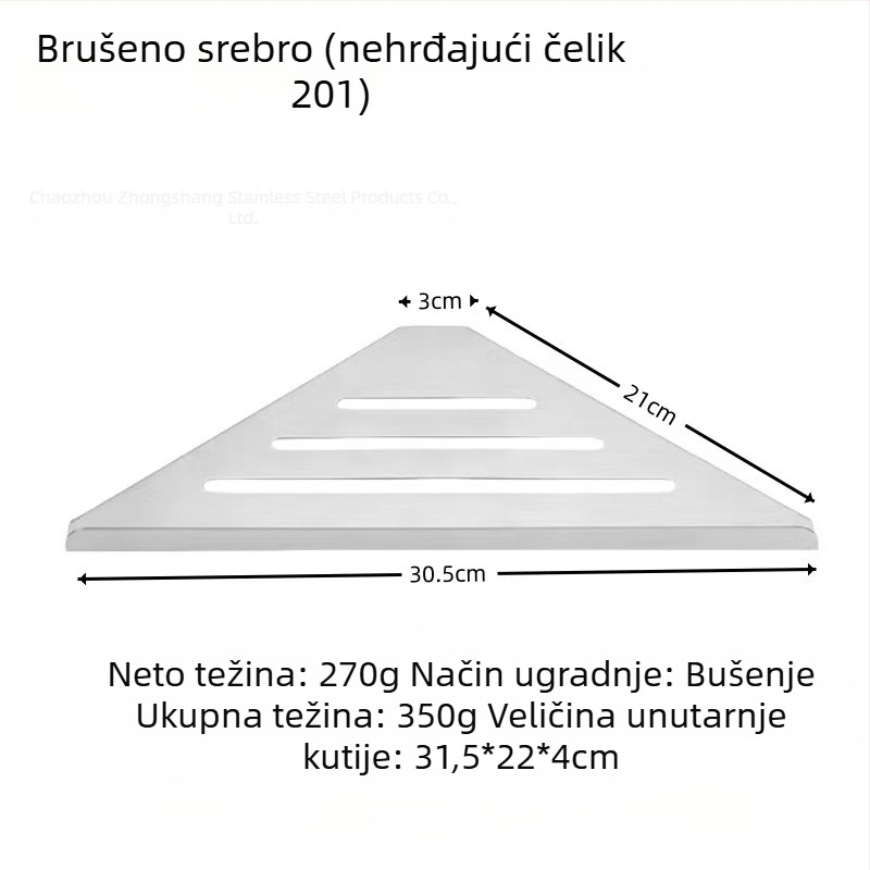 Trokutasti kutni stalak od nehrđajućeg čelika 304 za kupaonicu, zidni