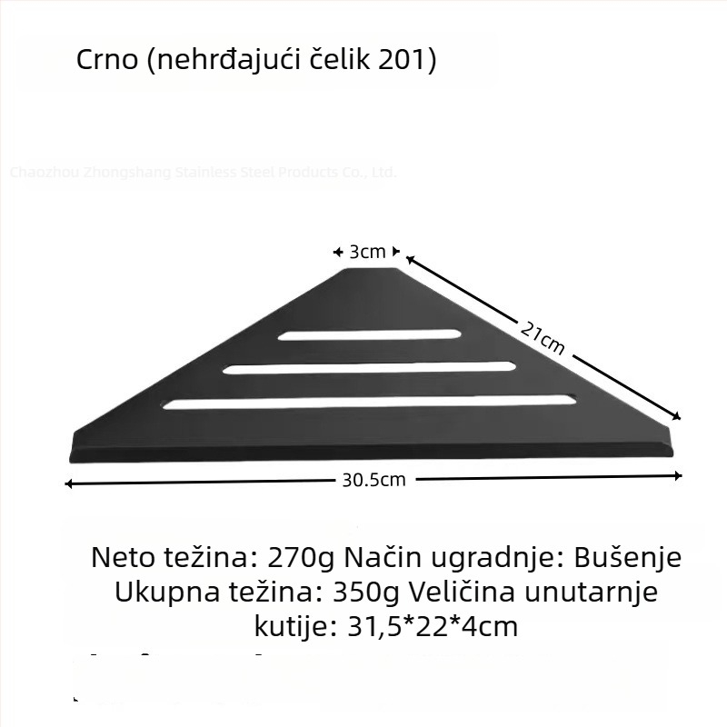Trokutasti kutni stalak od nehrđajućeg čelika 304 za kupaonicu, zidni