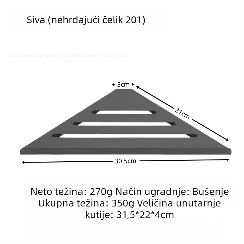 Trokutasti kutni stalak od nehrđajućeg čelika 304 za kupaonicu, zidni