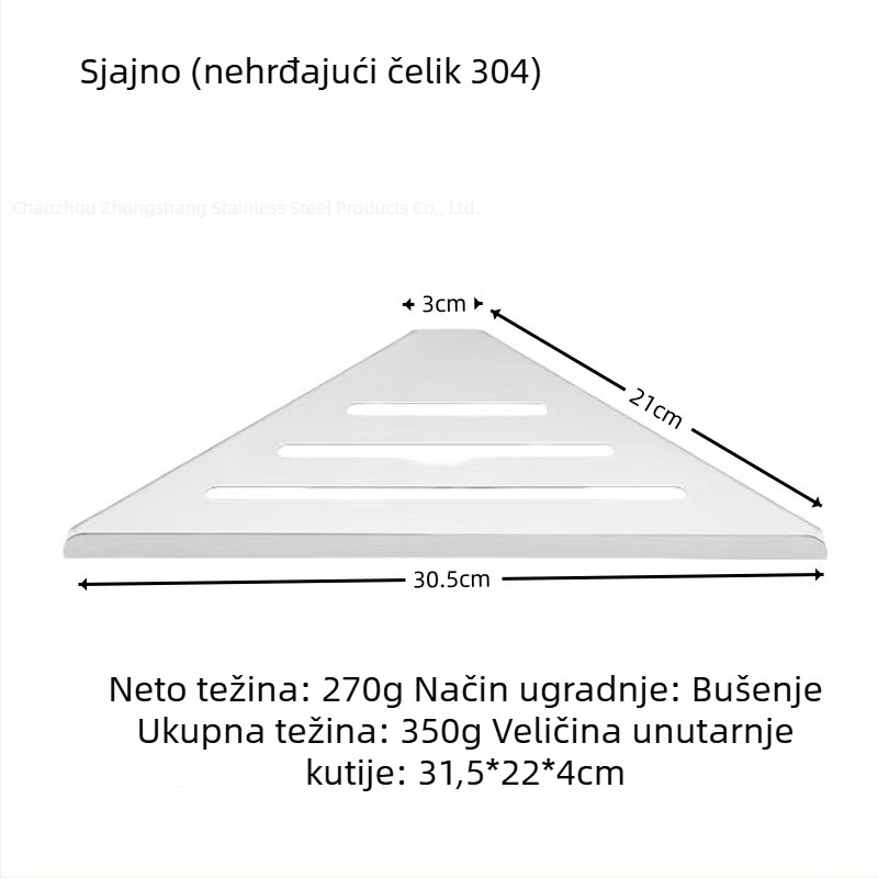 Trokutasti kutni stalak od nehrđajućeg čelika 304 za kupaonicu, zidni