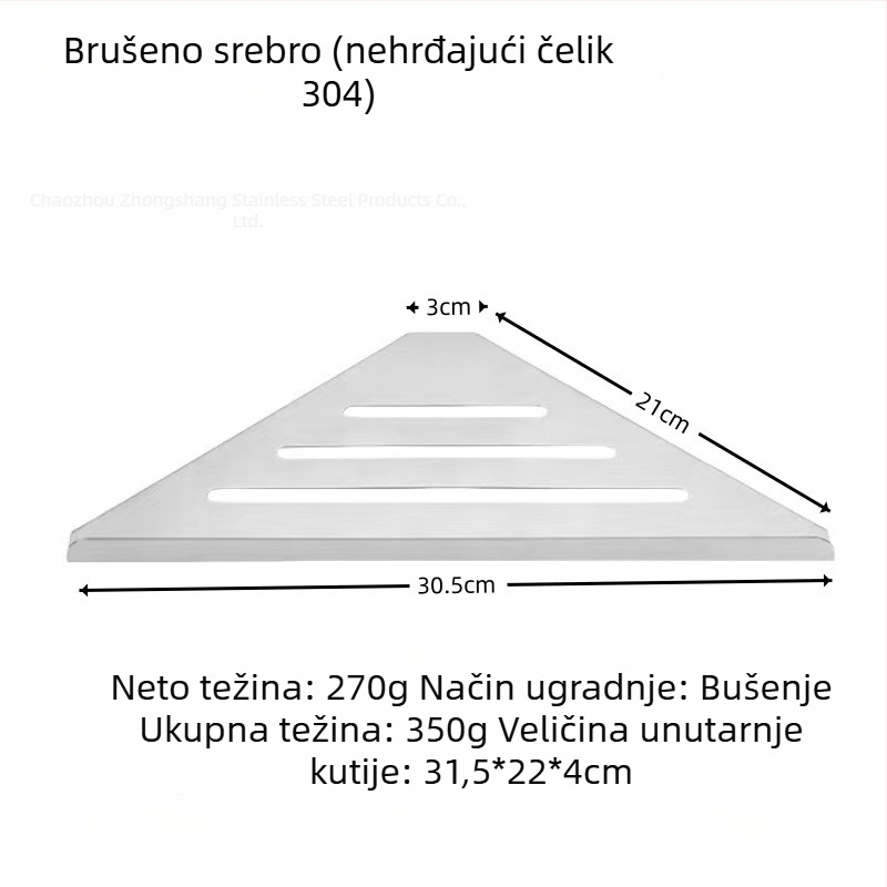 Trokutasti kutni stalak od nehrđajućeg čelika 304 za kupaonicu, zidni