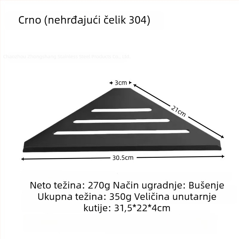 Trokutasti kutni stalak od nehrđajućeg čelika 304 za kupaonicu, zidni
