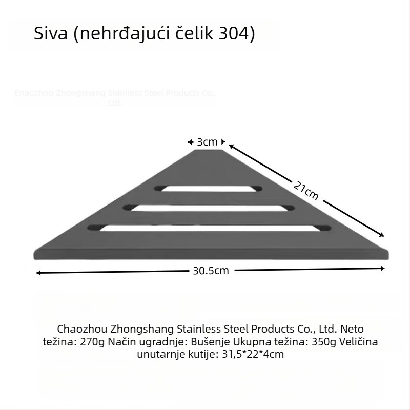 Trokutasti kutni stalak od nehrđajućeg čelika 304 za kupaonicu, zidni