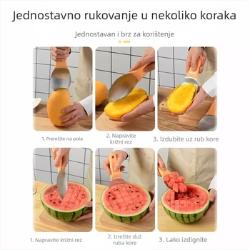 Alat od nehrđajućeg čelika za mango: guljenje, žlica za pulpu, odjeljivač kore i sjemenki, sjeckalica za kockice manga