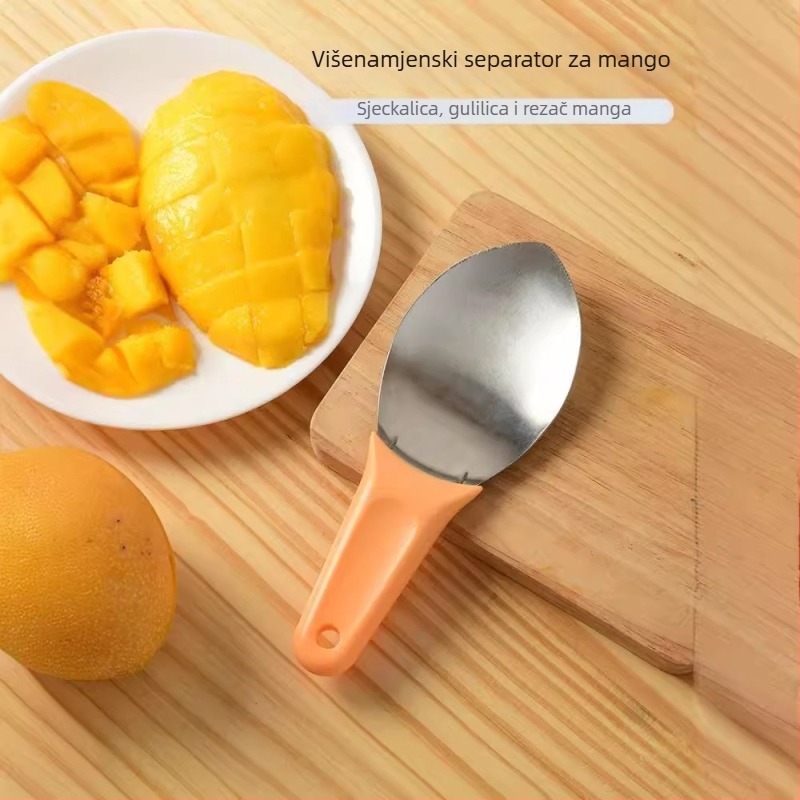 Alat od nehrđajućeg čelika za mango: guljenje, žlica za pulpu, odjeljivač kore i sjemenki, sjeckalica za kockice manga