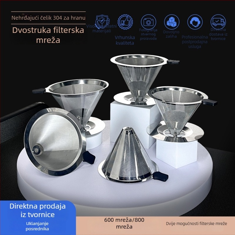 Dvostruki filter za kavu od nehrđajućeg čelika 304, ručno prelijevanje, V60 filter šalice, bez papira, cjedilo za talog čaja