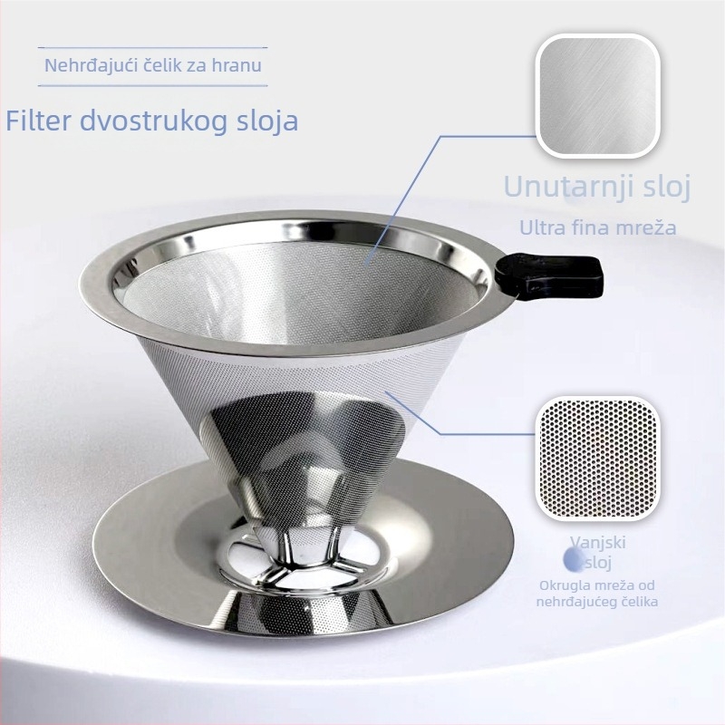 Dvostruki filter za kavu od nehrđajućeg čelika 304, ručno prelijevanje, V60 filter šalice, bez papira, cjedilo za talog čaja