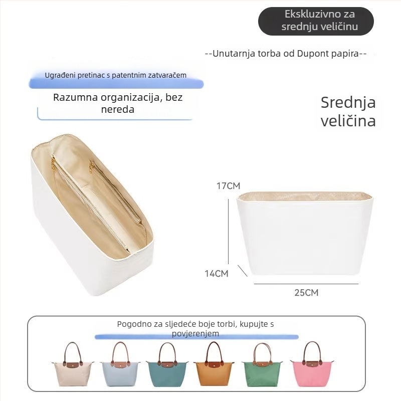 Longchamp-kompatibilna unutarnja liner torbica, srednje veličine, vodootporan Dupont papir, lagana mini torbica za kozmetiku i toaletne potrepštine