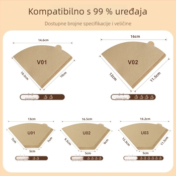 Filtar papir za kavu u obliku ventilatora za V60 pour-over i konusni filter za aparat za kavu
