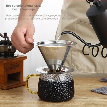 Muzi filter za kavu od nehrđajućeg čelika 304, dvostruki sloj za V60, ultra-fino gusto filtriranje, bez papirnoga filtera