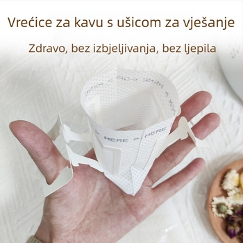 Jednokratna vrećica za filtriranje kave s ušicama za mljevenu kavu, netkani materijal, 7,4 × 9 cm