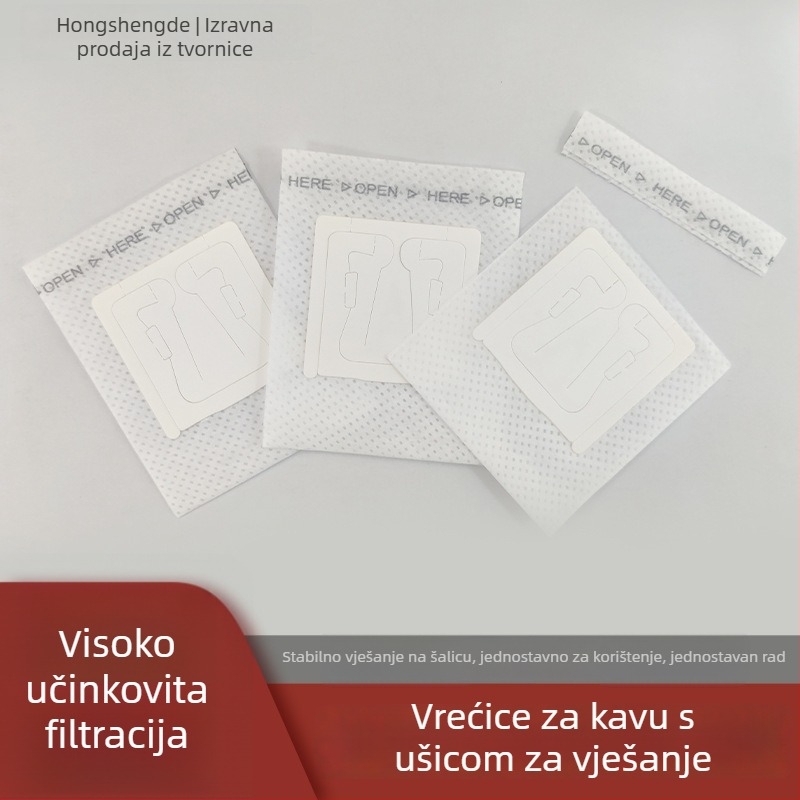 Jednokratna vrećica za filtriranje kave s ušicama za mljevenu kavu, netkani materijal, 7,4 × 9 cm