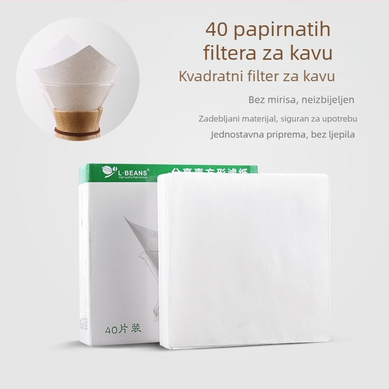 L-BEANS četvrtasti filtri za kavu, neizbjeljeni, vlakna drvne celuloze, 40 komada u kutiji