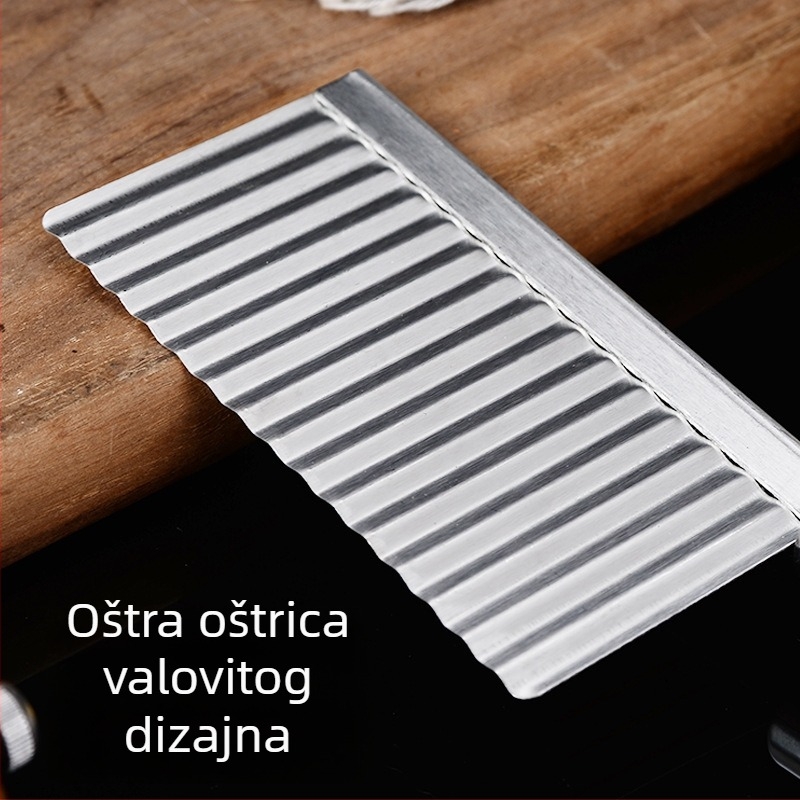 Nerđajući čelični rezač krumpira s čeličnom drškom, valovita oštrica za dekorativne oblike krumpira, valoviti rezač za ploške i rezač za trake